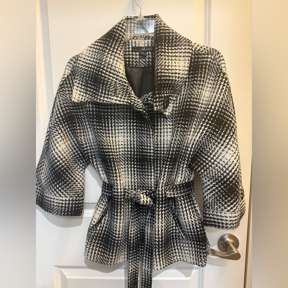 Willi Smith Black and White Plaid Trench Coat